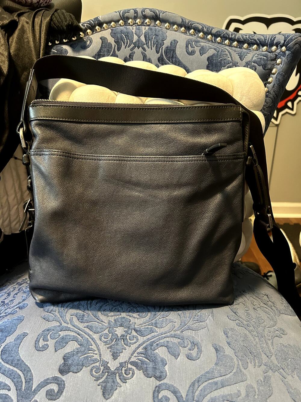 Tumi Dark Navy Blue Leather Crossbody